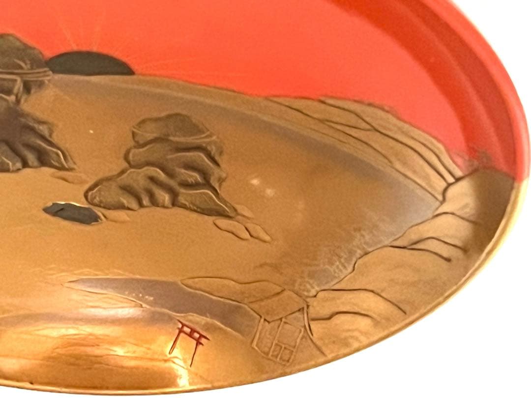 三つ組盃 金銀蒔絵 塗り師 春仁造 箱入り 田子の浦 二見ヶ浦 三保松原 稀少