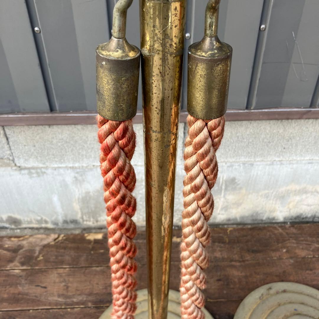 B-2 ②アンティーク パーティションポール 2本セット 真鍮調 ロープ付き