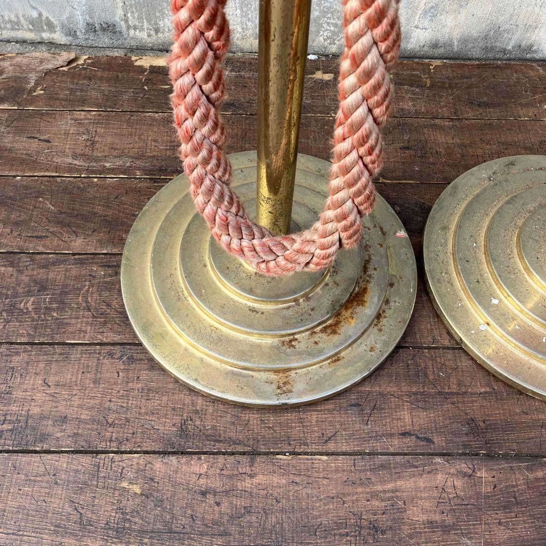 B-2 ②アンティーク パーティションポール 2本セット 真鍮調 ロープ付き