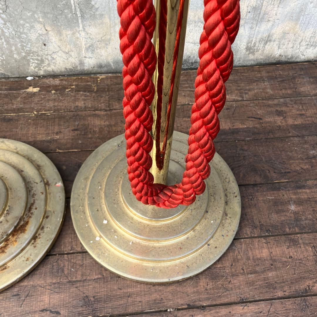 B-2 ②アンティーク パーティションポール 2本セット 真鍮調 ロープ付き