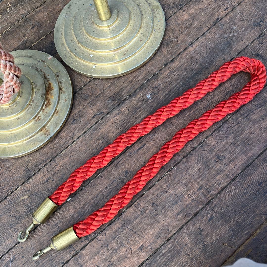 B-2 ②アンティーク パーティションポール 2本セット 真鍮調 ロープ付き