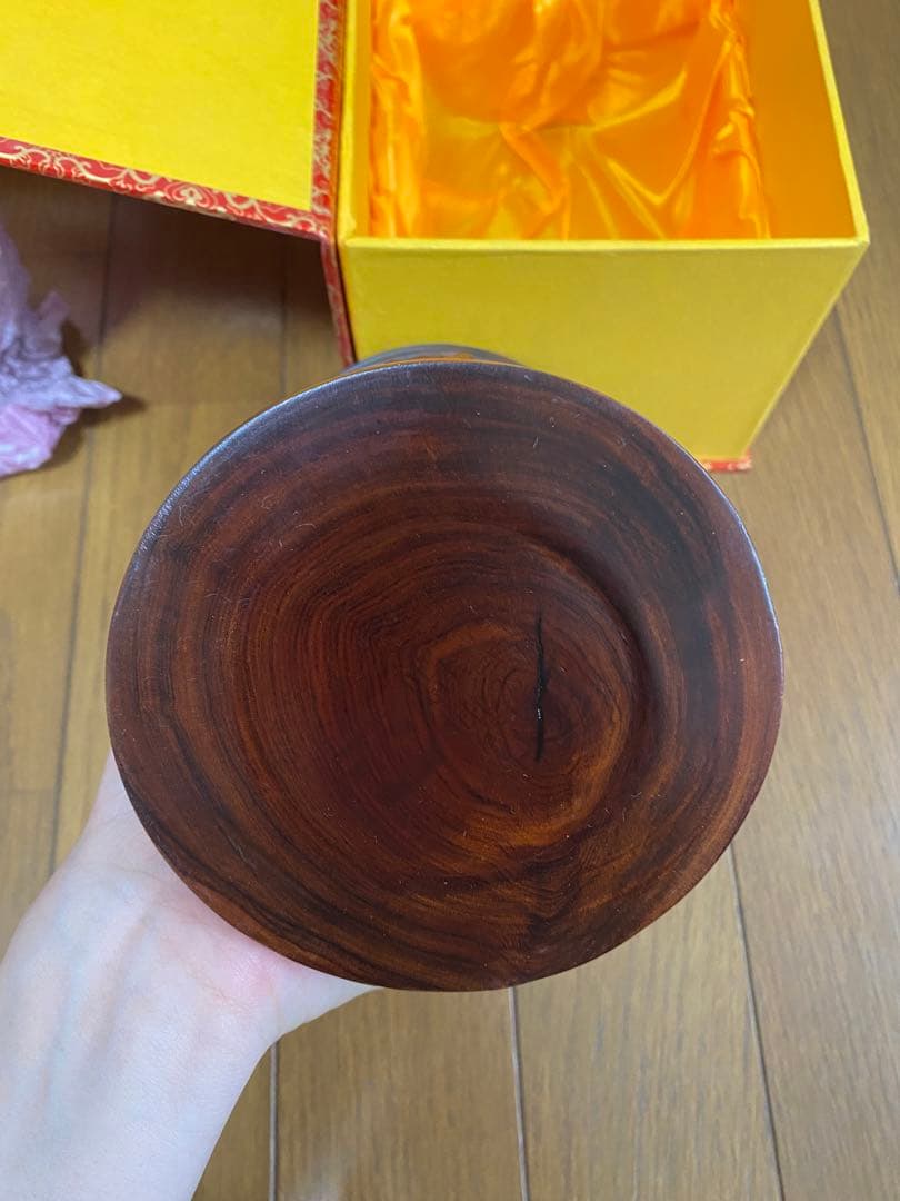 中国　骨董　紅木芝木精品　花瓶　梅　鳥