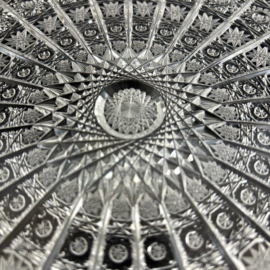 【美品】ボヘミアクリスタルガラス 平皿 500PK ハンドカット 大皿 28cm