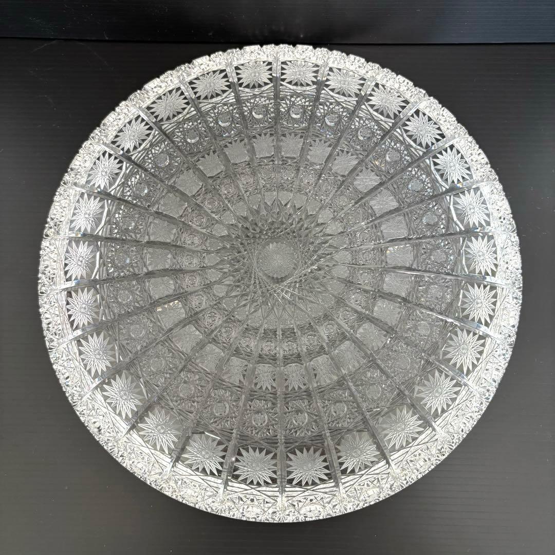 【美品】ボヘミアクリスタルガラス 平皿 500PK ハンドカット 大皿 28cm