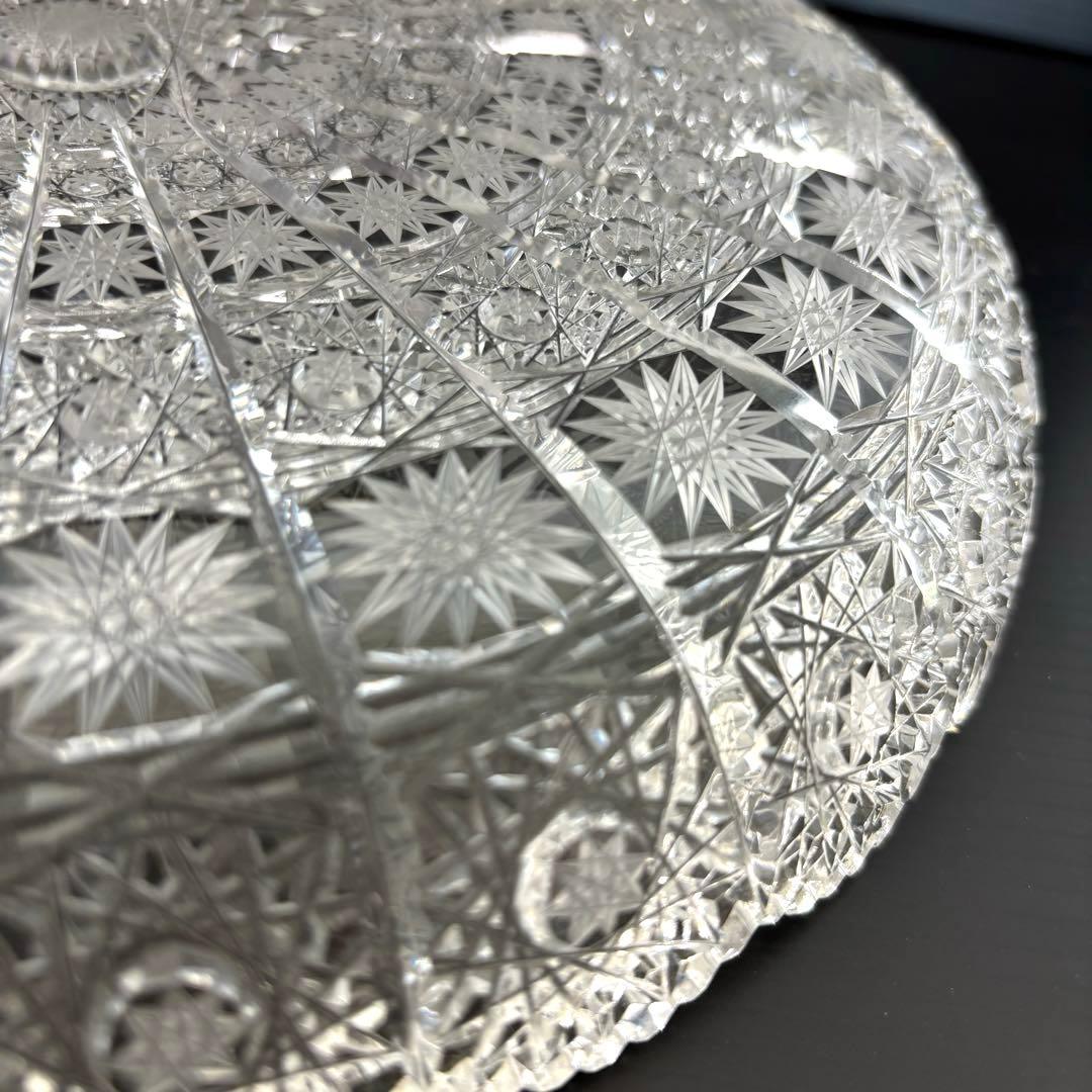【美品】ボヘミアクリスタルガラス 平皿 500PK ハンドカット 大皿 28cm