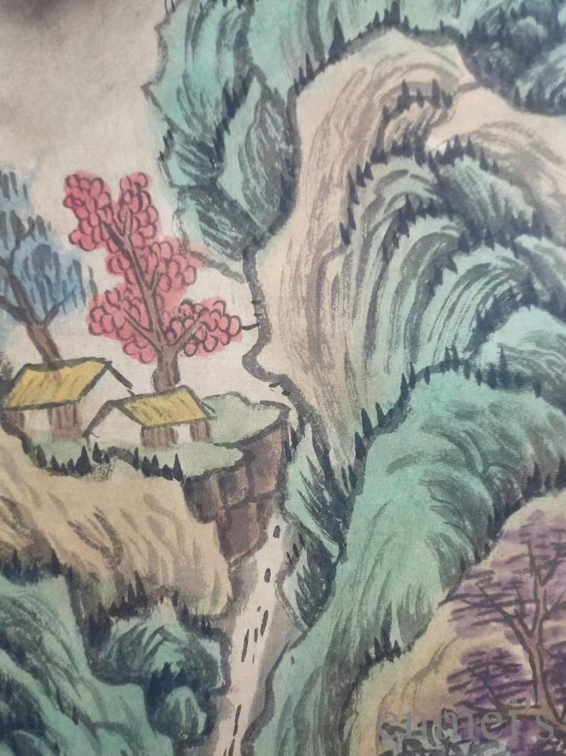 中国古美術.唐寅款.山水画.宣紙画.三尺手描き.肉筆.掛け軸.絵画.書道.水墨画