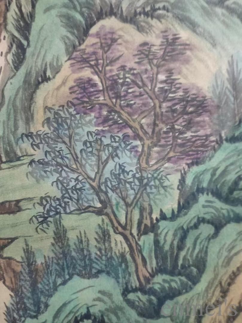 中国古美術.唐寅款.山水画.宣紙画.三尺手描き.肉筆.掛け軸.絵画.書道.水墨画