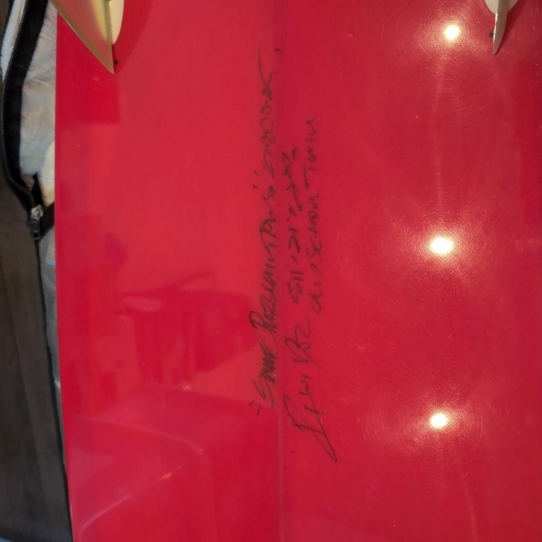 （お引取り限定）懐かしいドク　レッド ツインフィンショートボード サイン入り