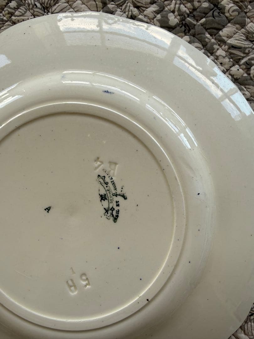 フランスアンティーククレイユモントローlinotteブルーレリーフプレート.b