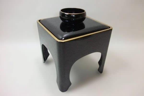 酒器 本錫 三ツ重揃 盃台 惣黒 堅地家具「孔雀屋利吉」会津塗