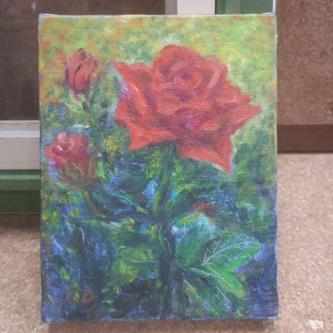 3213）中島イソ子　F0号油絵　「バラ」沖展会員、沖縄女流美術家協会会長