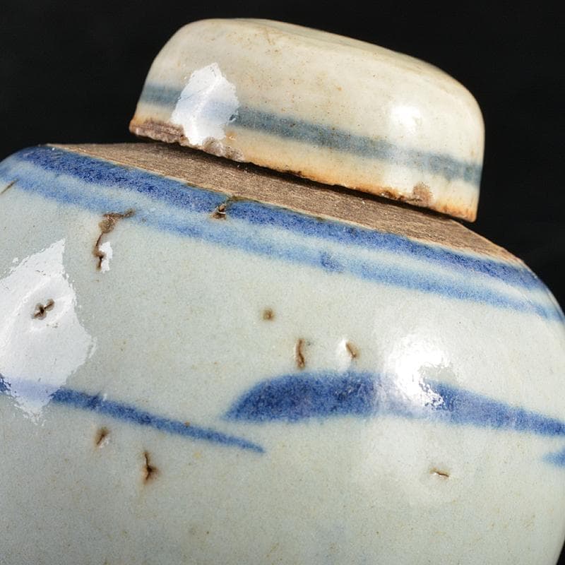 中国　染付　山水文　茶壷　茶心壷　時代箱付　V　R5973