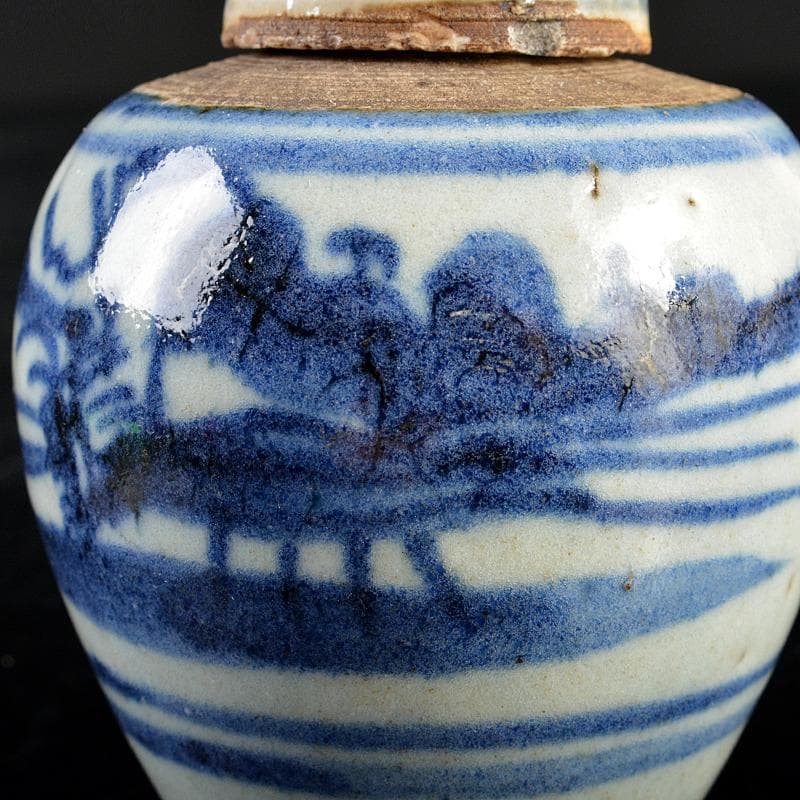 中国　染付　山水文　茶壷　茶心壷　時代箱付　V　R5973