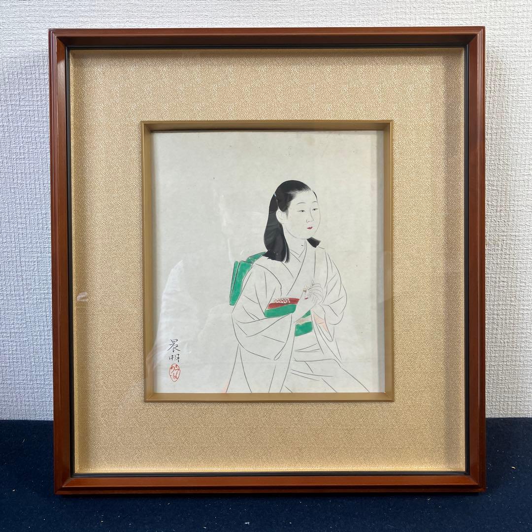 色紙額　加藤晨明「着物美人」