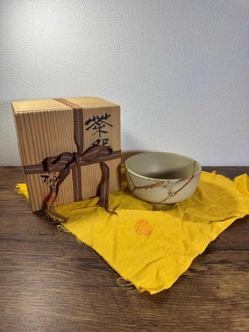 常滑焼 初代友仙作 白泥火襷藻掛抹茶碗