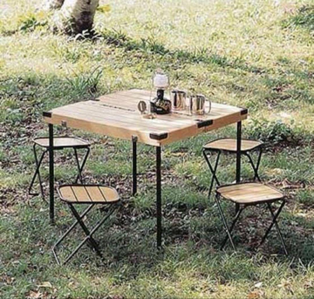 90s ヴィンテージCAPTAIN STAG 木製テーブルチェアセット