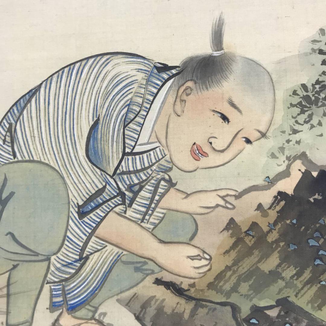 【真作】吉村孝文/養老滝菊水図/師応挙/掛軸/名家伝来/AC-396