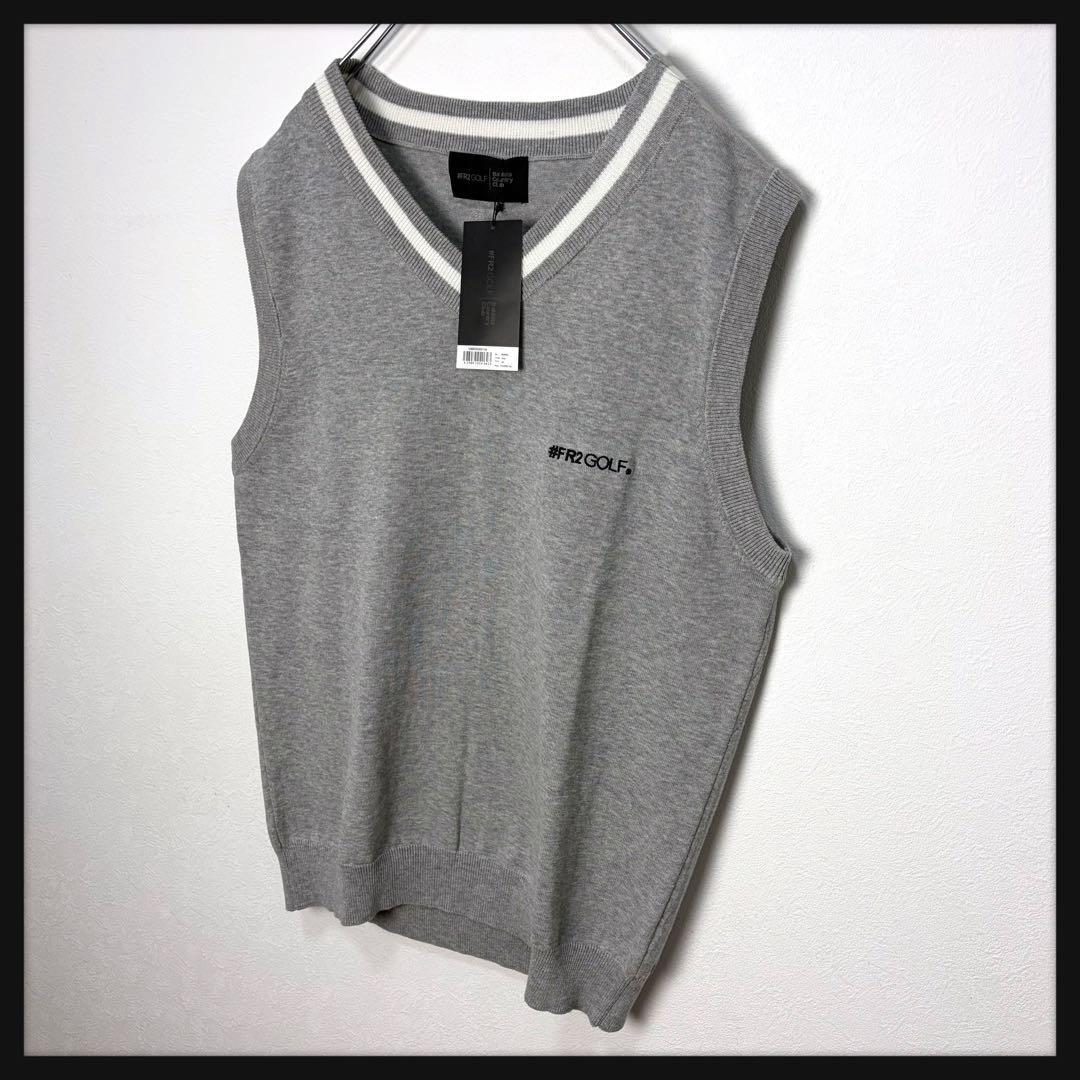 【新品タグ付】FR2GOLF ゴルフ 綿 ニットベスト 刺繍ロゴ グレー 2XL