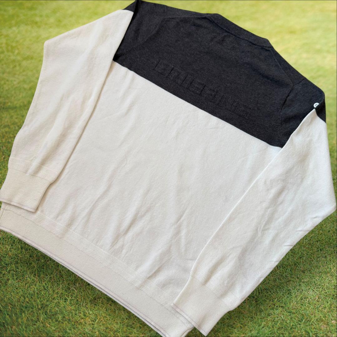 ブリーフィングゴルフ　ニット　S相当　白　グレー　バイカラー　ロゴ入り　セーター