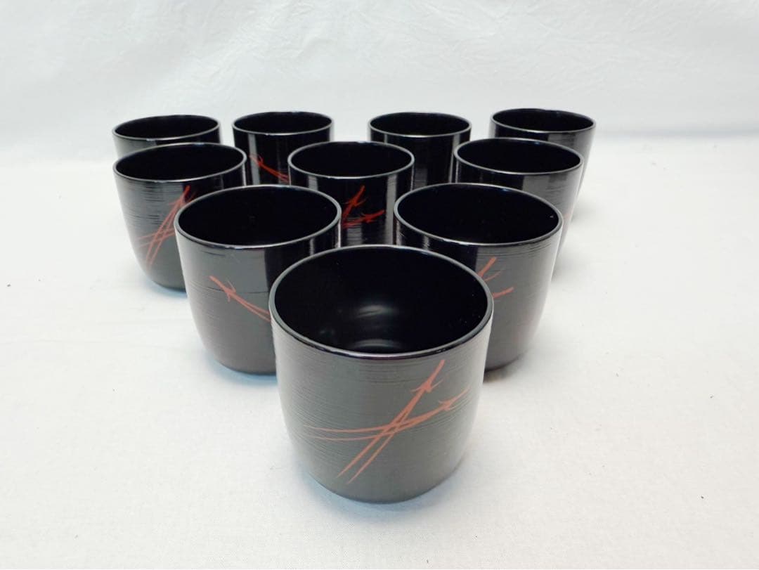 ほぼ未使用 懐石道具 木製黒塗 松葉蒔絵 箸洗い 十客揃 見返し蒔絵 元箱