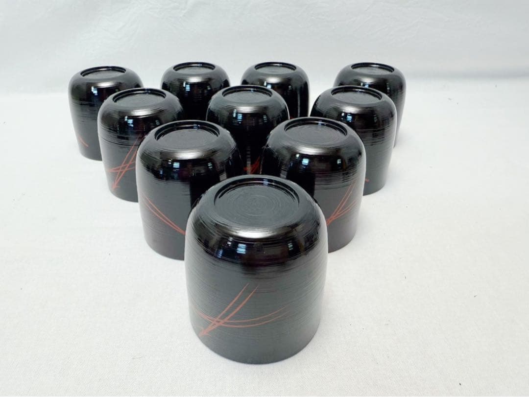 ほぼ未使用 懐石道具 木製黒塗 松葉蒔絵 箸洗い 十客揃 見返し蒔絵 元箱