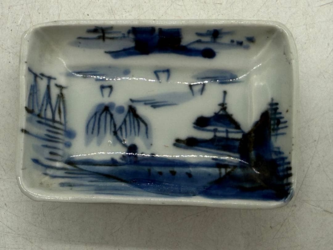 江戸　伊万里　染付山水紋角皿4点　送料込み251220