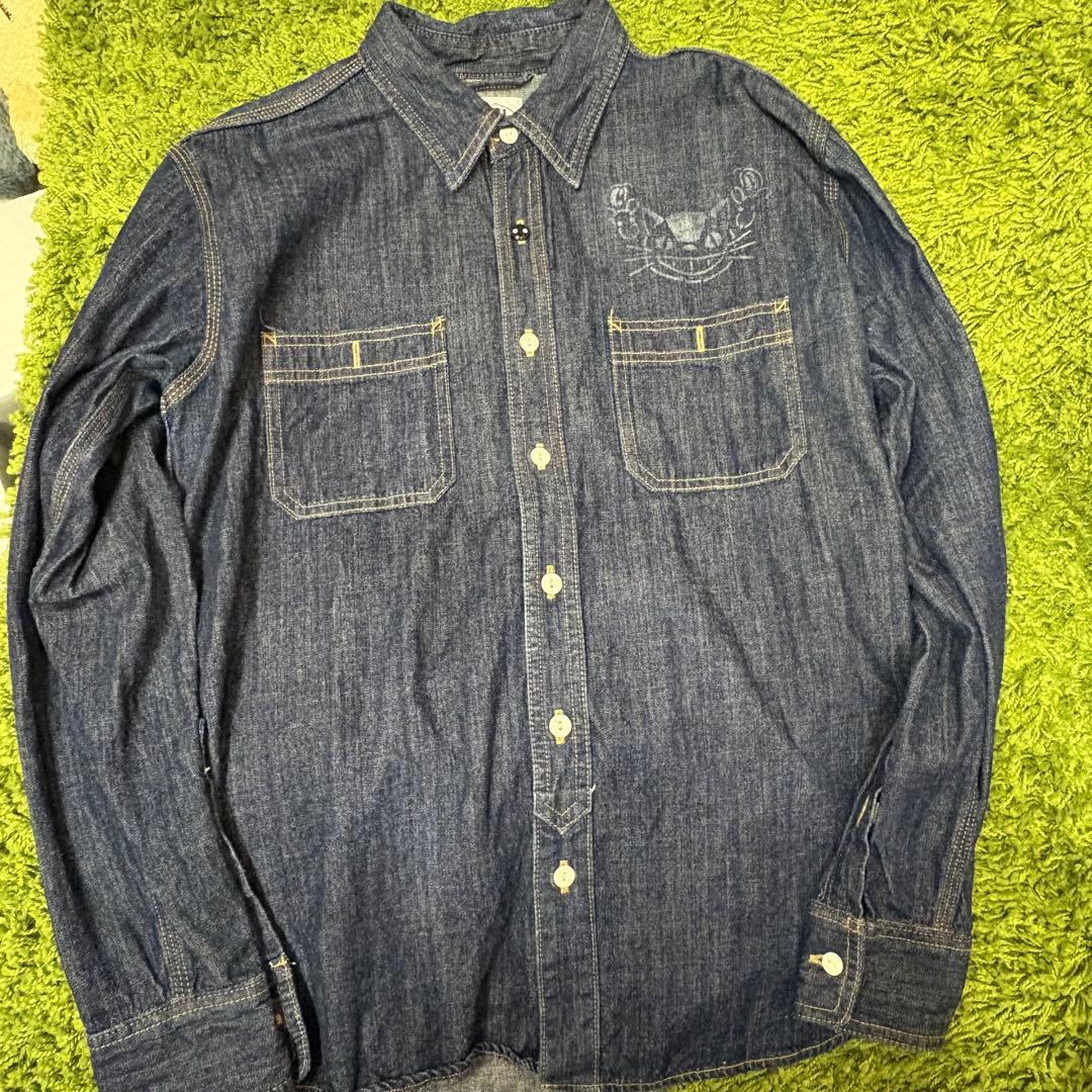 となりのトトロ　デニムシャツ ネコバスステンシル　M