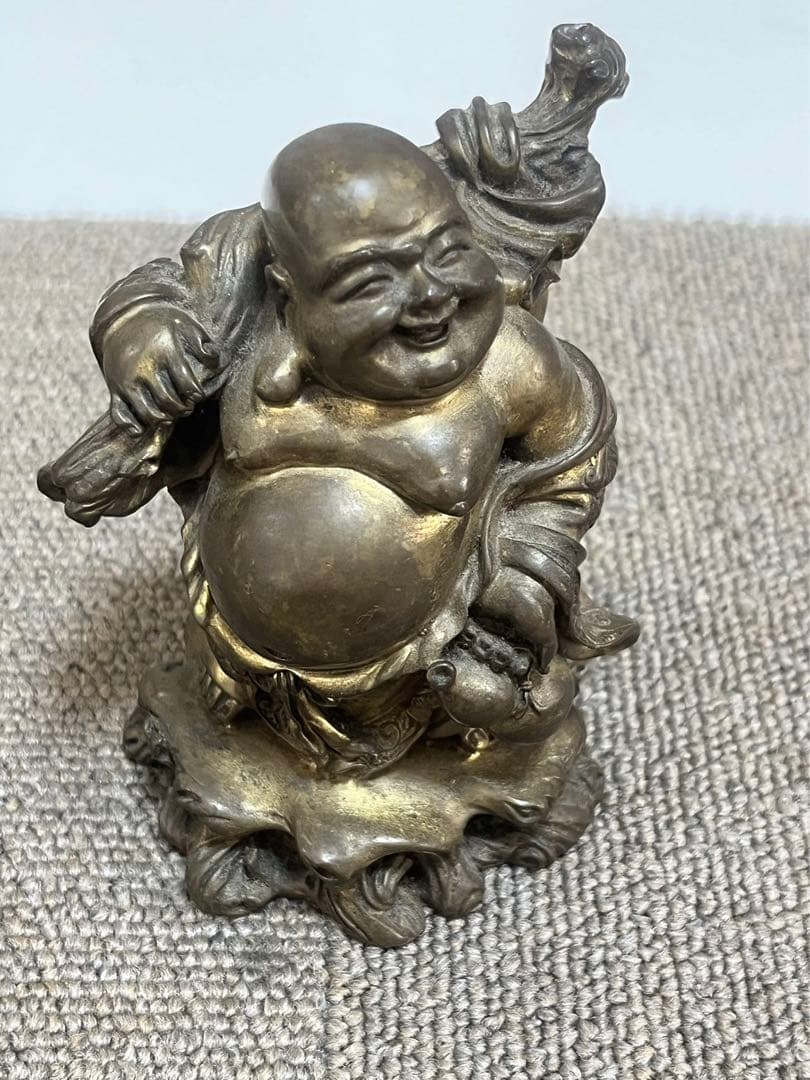 中国美術 布袋様　真鍮骨董　銅製唐物　七福神　大　縁起