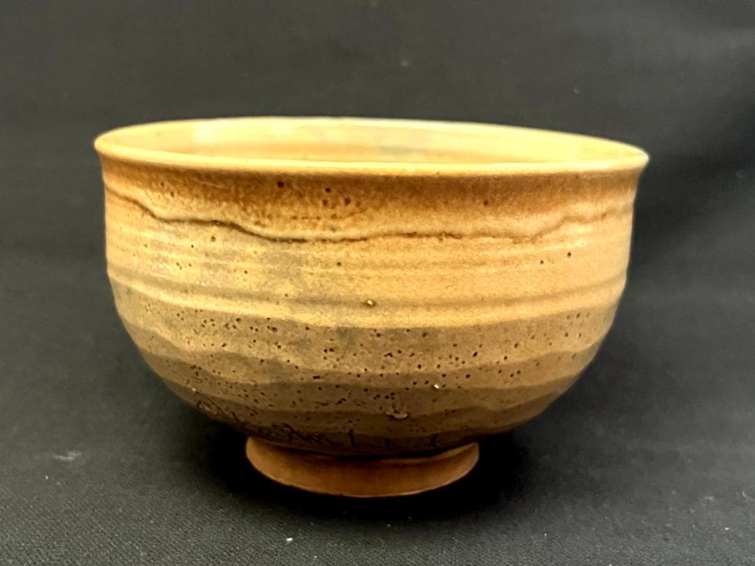 茶碗■古朝日焼 七十七翁庵 古京焼 黄瀬戸 涙紺 古美術 時代物 骨董品■