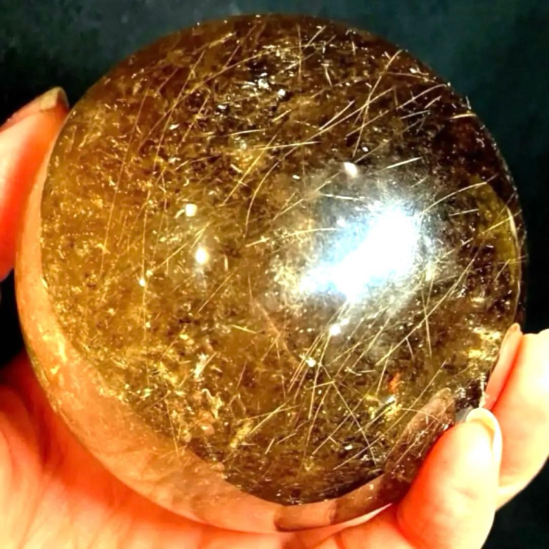 超特大　75mm ゴールドスモーキールチルクォーツ　金針水晶　パワーストーン