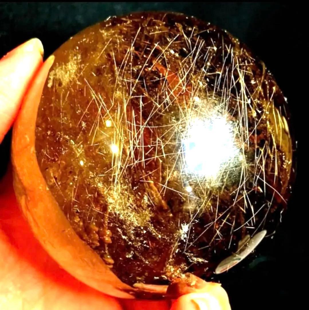 超特大　75mm ゴールドスモーキールチルクォーツ　金針水晶　パワーストーン