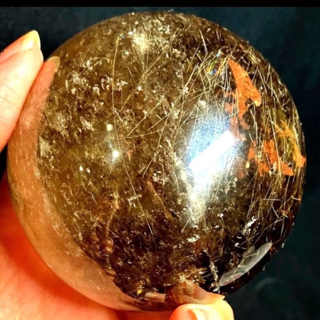 超特大　75mm ゴールドスモーキールチルクォーツ　金針水晶　パワーストーン