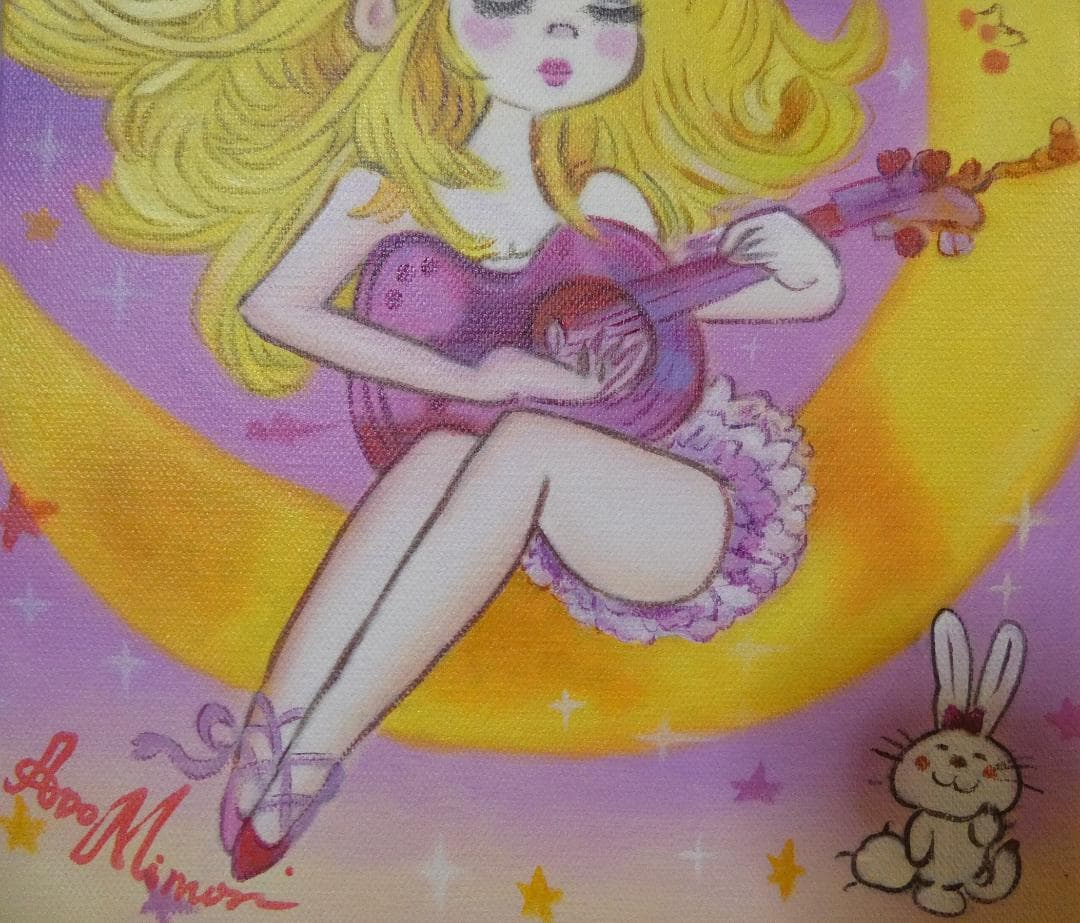 メル95309　油絵　額付き　水森亜土　 F6 【　人物　】手描き