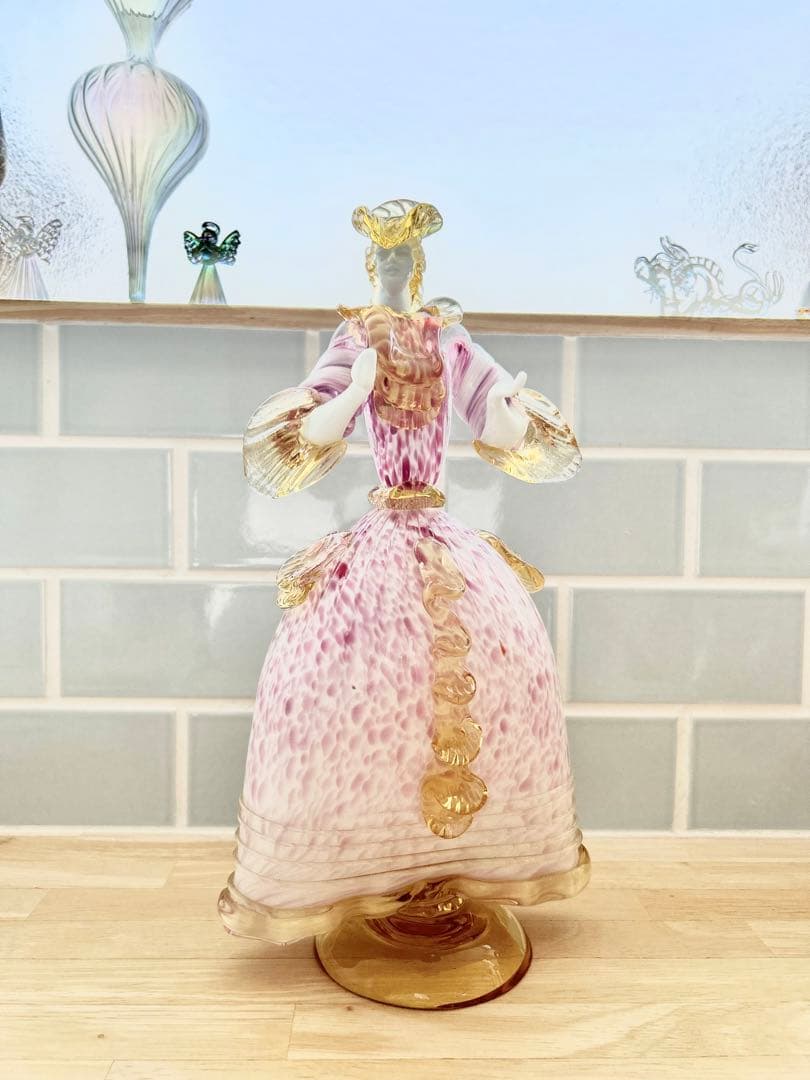 ベネチアン ガラス murano ムラーノ 貴婦人 ドール オブジェ ピンク 桜