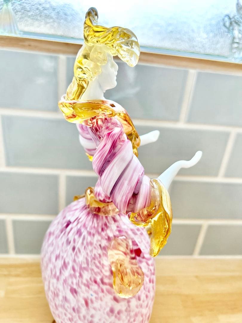 ベネチアン ガラス murano ムラーノ 貴婦人 ドール オブジェ ピンク 桜