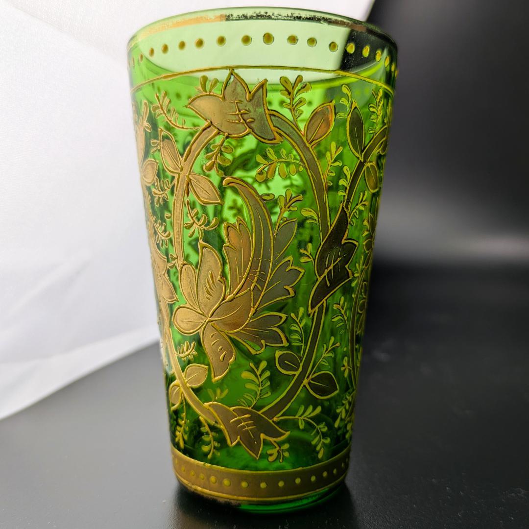 Moser モーゼル 金彩グラス 4個セット エメラルドグリーン アラベスク文様