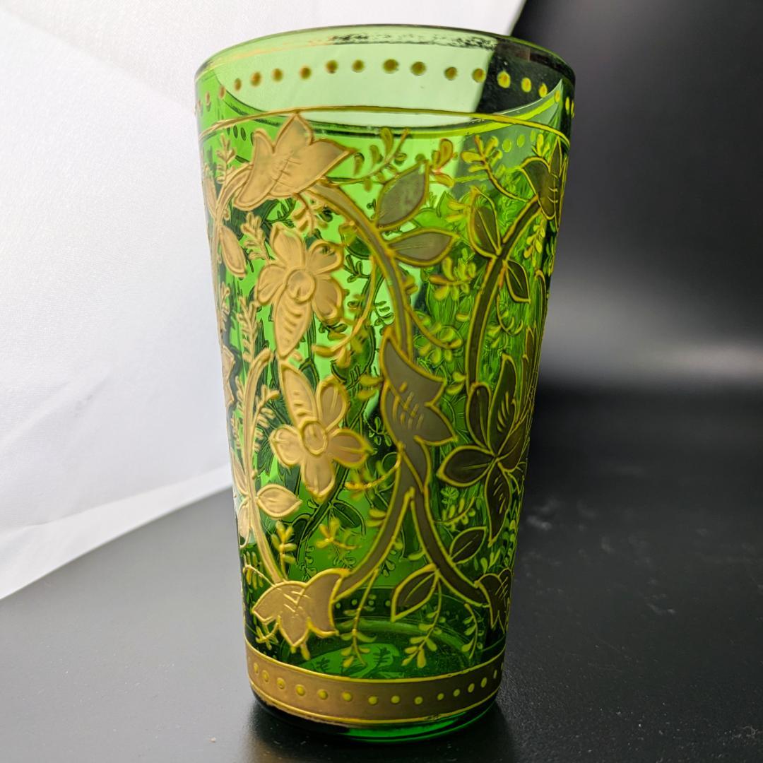 Moser モーゼル 金彩グラス 4個セット エメラルドグリーン アラベスク文様