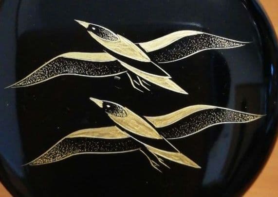 前志芸男作　沈金　波千鳥　蒔絵　共箱　共布　茶道具