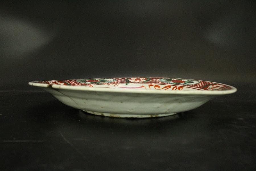 茶道具 唐物 呉須赤絵 鳳花紋 皿 φ25.5cm 中国美術(A928)