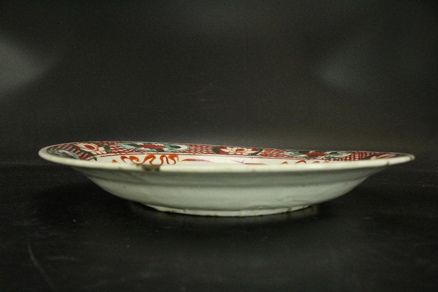 茶道具 唐物 呉須赤絵 鳳花紋 皿 φ25.5cm 中国美術(A928)