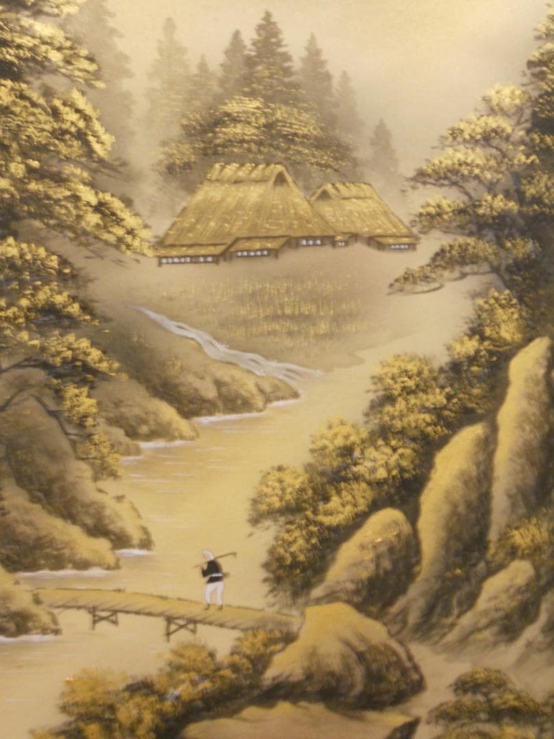 掛け軸 竹内松風 超光力 光臨 彩色山水 絹本 希少 軸装 茶道具 掛軸 美品