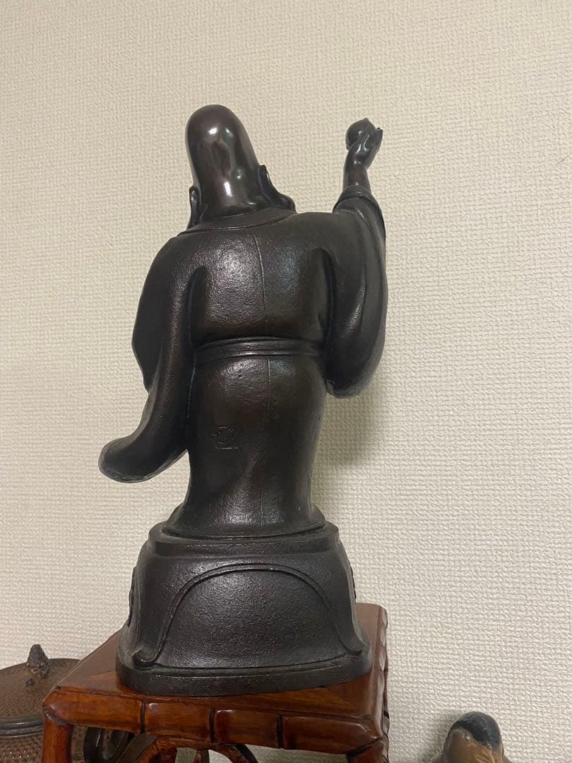 銅製福祿壽 置物高村泰正 彫刻 在銘 金属工芸 保管品
