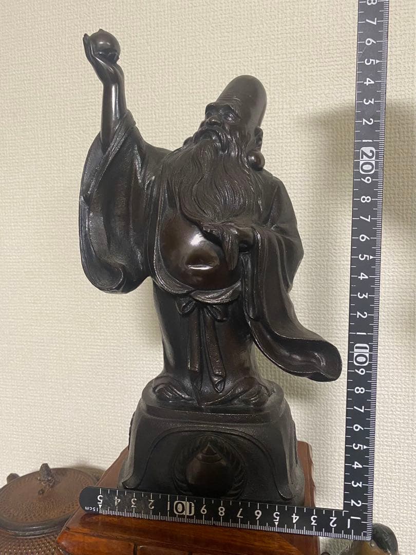 銅製福祿壽 置物高村泰正 彫刻 在銘 金属工芸 保管品