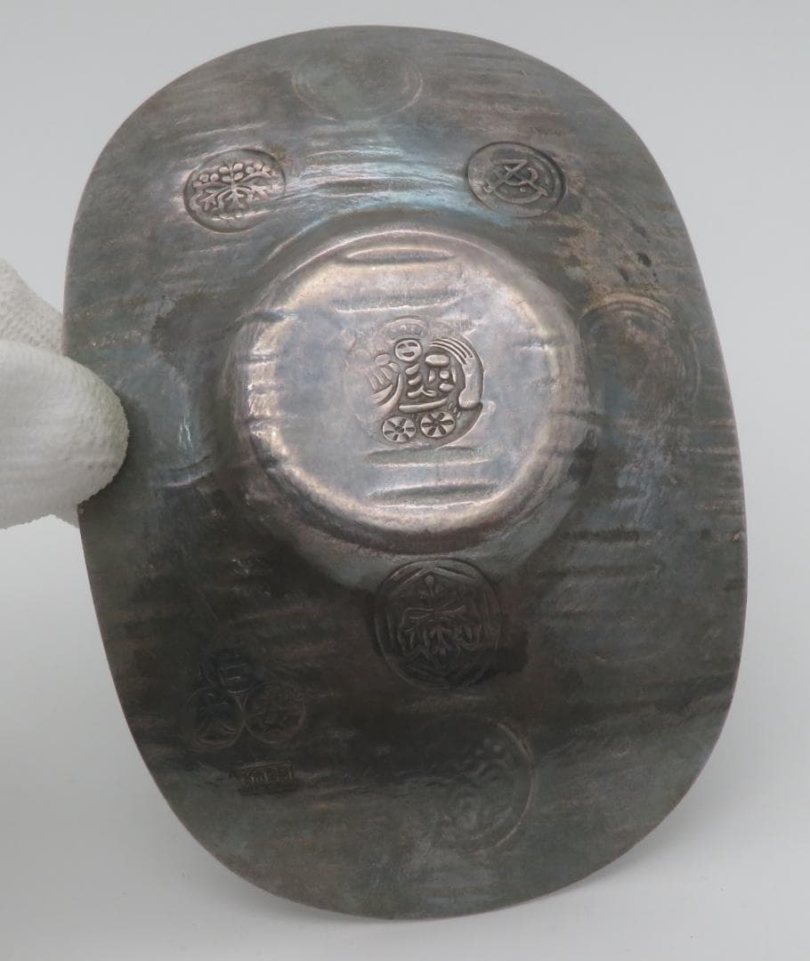 純銀 刻印入り 大判小判型 茶托 煎茶 道具 銀杯骨董品　重さ378g