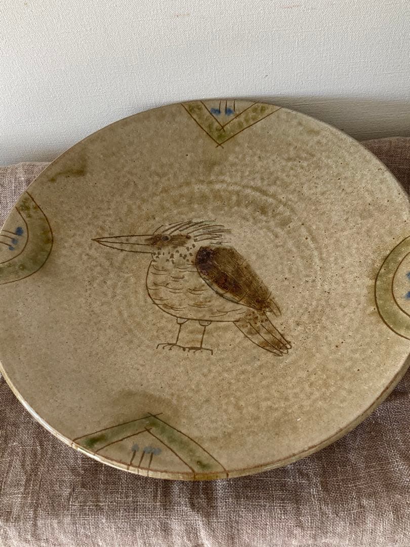［新品未使用] 民藝窯 岩殿寺窯大皿　＊野鳥のお好きな方に！