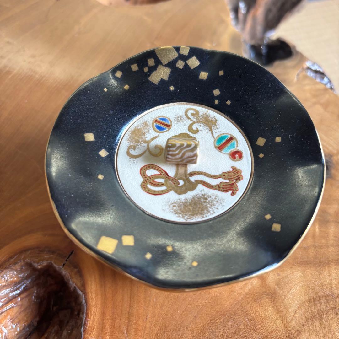 平安　山本厳造　金彩色絵宝尽文　茶器　共箱