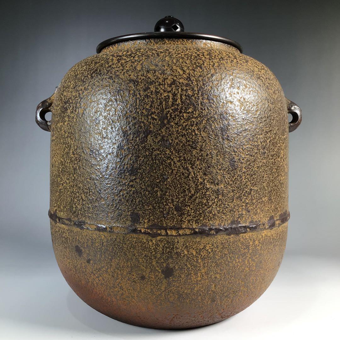 Ｍ１７６　茶釜　『釜師　加藤恵造作』『茄子耳』『素文』『棗釜』　共箱　茶道具