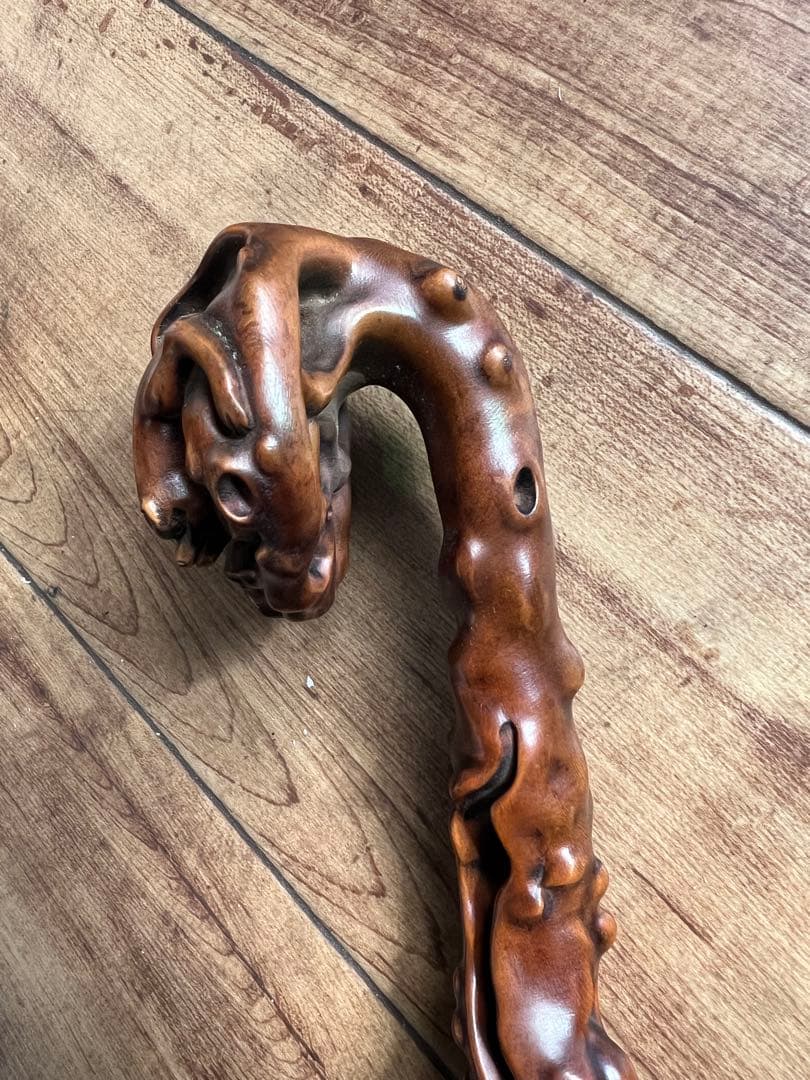 古美術 如意彫刻 木製 L-29cm