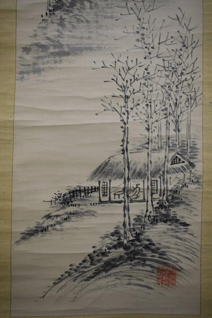 真作/田能村直入/山水人物画賛/布袋屋掛軸HH-857