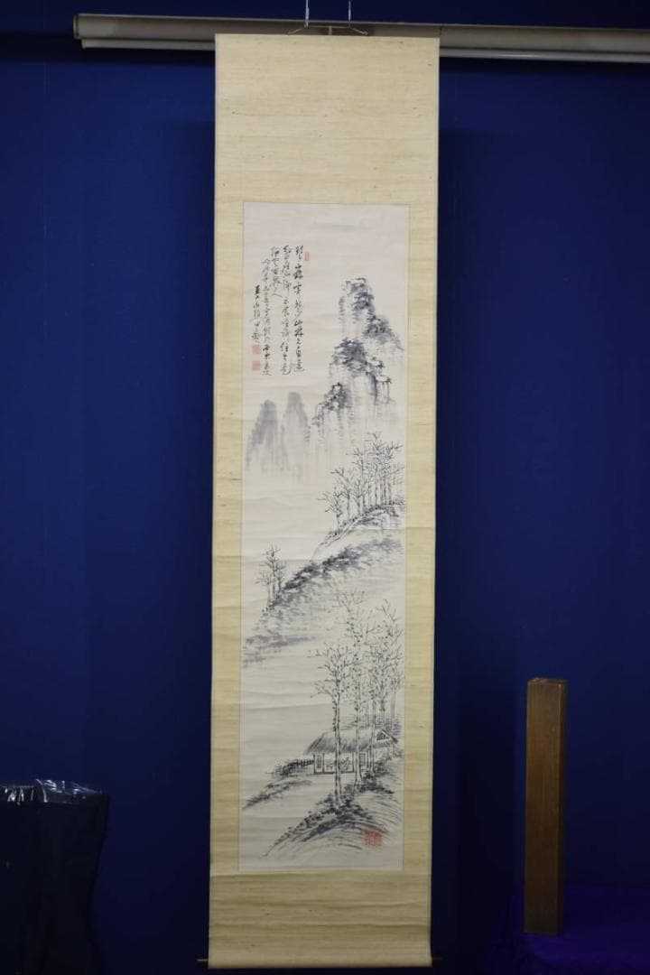 真作/田能村直入/山水人物画賛/布袋屋掛軸HH-857